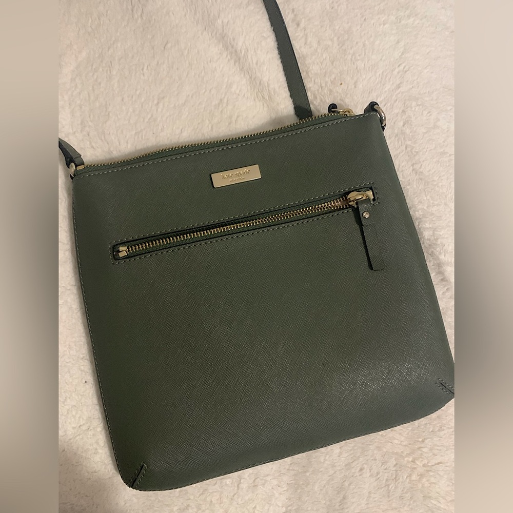 Green leather Katespade cross body bag